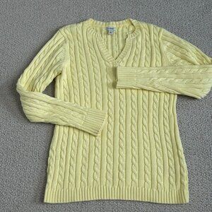 LL Bean Fisherman Cable Knit Sweater Small Yellow